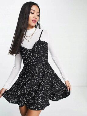 NWT ASOS 2 in 1 fit and flare floral mini dress with ruffle detail